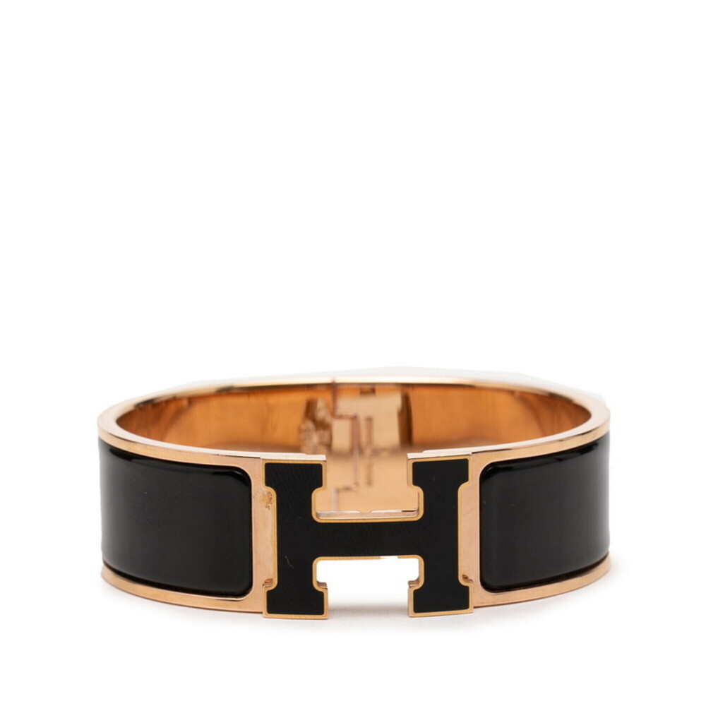 Hermes Clic Clac H PM Bracelet Bangle Gold Black Plated Enamel Women's HERMES